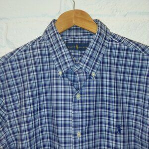 Ralph Lauren Button Down Shirt Men L Blue White Plaid Long Sleeve Business Casua